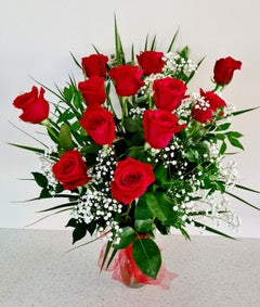 12 Red Roses with Vase