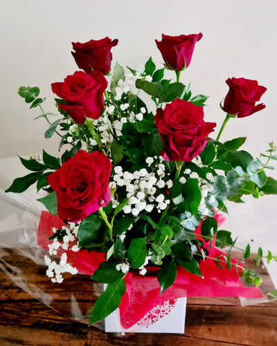 6 Red Roses Boxed Arrangement